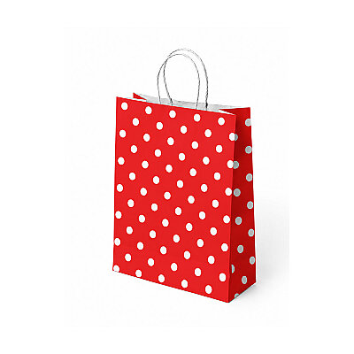 Kırmızı Puantiyeli Büküm Saplı Kraft Çanta 18x24cm - 1