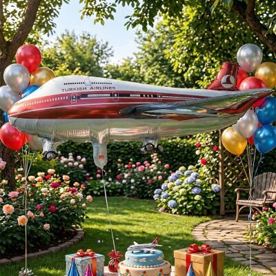 Large Turkish Airlines Style Airplane Foil Balloon - 1