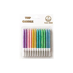 Makaron Renkli Simli Doğum Günü Mumu Seti 8 cm 12 Parça - 2