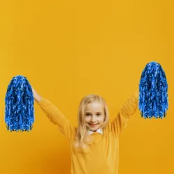 Metallic Foil Cheerleader Pom Poms - Blue - 1