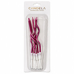 Metallic Fuchsia Spiral Cake Candles – 12 cm, 5 Pieces - Kikajoy