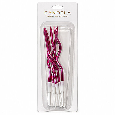 Metallic Fuchsia Spiral Cake Candles – 12 cm, 5 Pieces - 1