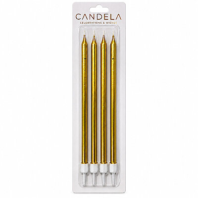 Metallic Gold Long Birthday Candles - 19 cm, 4 Pieces - 1