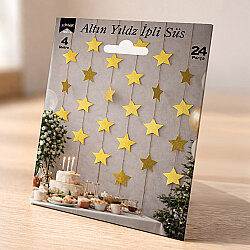 Metallic Gold Star Garland Hanging Decoration - 4 Meters, 24 Pieces - 2