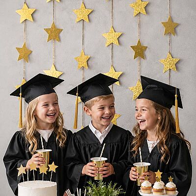 Metallic Gold Star Garland Hanging Decoration - 4 Meters, 24 Pieces - 1