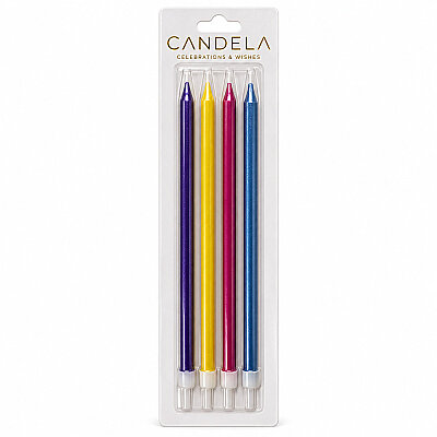 Metallic Mixed Colors Long Birthday Candles - 19 cm, 4 Pieces - 1