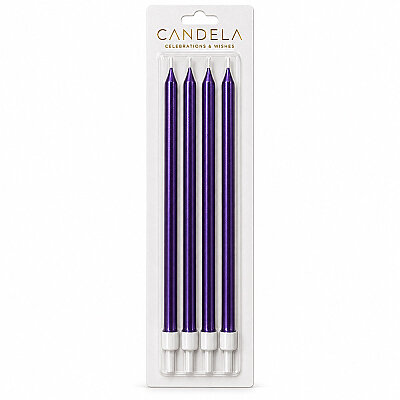Metallic Purple Long Birthday Candles - 19 cm, 4 Pieces - 1