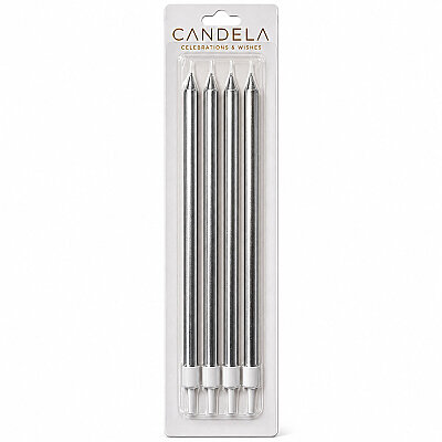 Metallic Silver Long Birthday Candles - 19 cm, 4 Pieces - 1