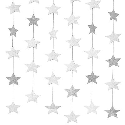 Metallic Silver Star Garland Hanging Decoration - 4 Meters, 24 Pieces - 3