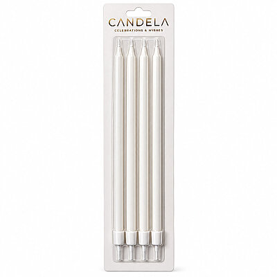 Metallic White Long Birthday Candles - 19 cm, 4 Pieces - 1