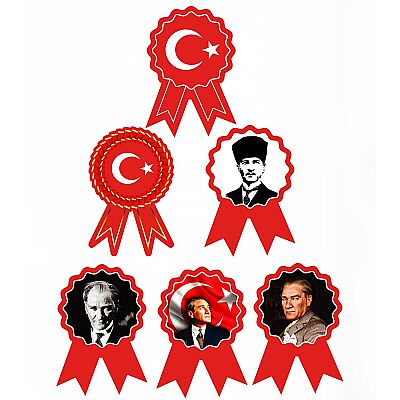 Atatürk ve Türk Bayrağı Temalı Kırmızı Yaka Kartı - 6,8 x 10,6 cm (2'li Set) - 3