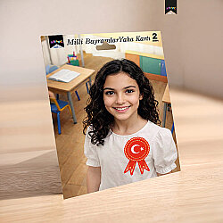 Atatürk ve Türk Bayrağı Temalı Kırmızı Yaka Kartı - 6,8 x 10,6 cm (2'li Set) - Kikajoy