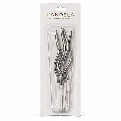 Metallic Silver Spiral Cake Candles – 12 cm, 5 Pieces - 1