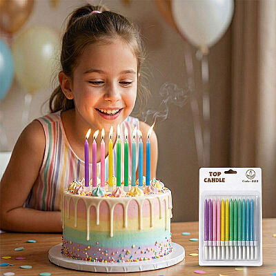 Multicolor Birthday Cake Candles - Pack of 12 (8 cm) - 1