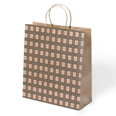 Natural Plaid Paper Bags with Twisted Handles - 1