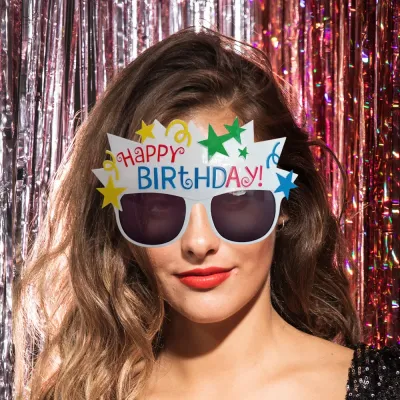 Renkli Happy Birthday Yazılı Parti Gözlüğü - 1