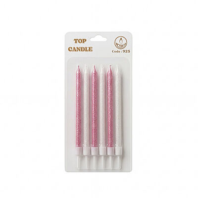 Pembe Beyaz Simli Pasta Mumu Seti 15 cm 6 Parça - 2