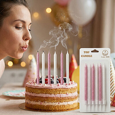 Pembe Beyaz Simli Pasta Mumu Seti 15 cm 6 Parça - 1