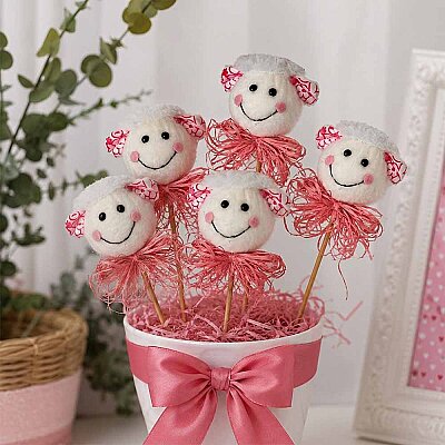 Pembe Kuzu Kafası Çubuk Süs 5'li - 1
