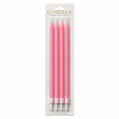 Pembe Makaron İnce Uzun Pasta Mum Seti 19 cm 4'lü - 1