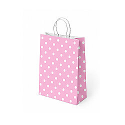 Pembe Puantiyeli Büküm Saplı Kraft Çanta 18x24 cm - Kikajoy