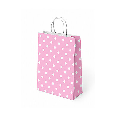 Pembe Puantiyeli Büküm Saplı Kraft Çanta 18x24 cm - 1