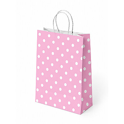 Pembe Puantiyeli Büküm Saplı Kraft Çanta 25x31cm - 1
