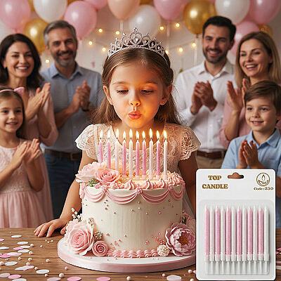 Pembe Simli Doğum Günü Mumu Seti 8 cm 12 Parça - 1
