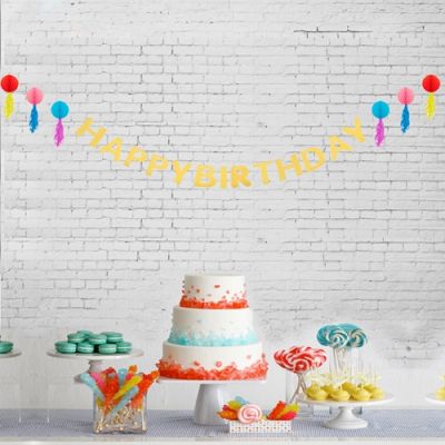 Petekli Kağıt Zincir Süs Püsküllü Happy Birthday - 1