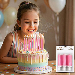 Pink Birthday Cake Candles - Pack of 12 (8 cm) - 1