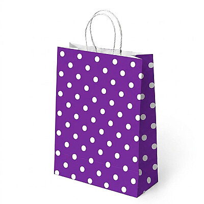 Purple Polka Dot Paper Bags with Twisted Handles - 1