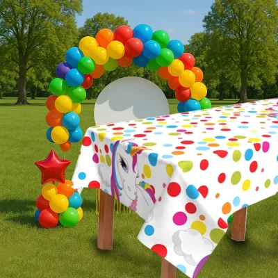 Rainbow Unicorn Plastik Masa Örtüsü 120x180cm - 1