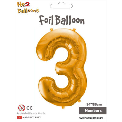 3 Rakam Altın Folyo Balon 34