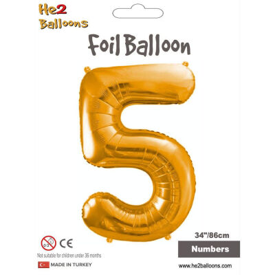 5 Rakam Altın Folyo Balon 34