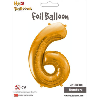 6 Rakam Altın Folyo Balon 34