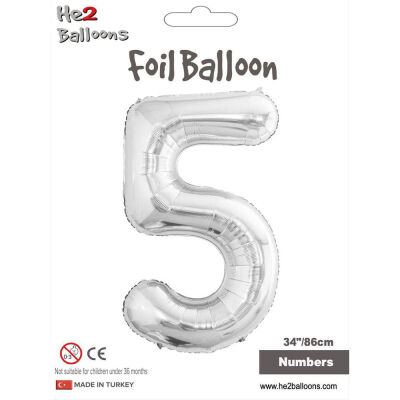 5 Rakam Gümüş Folyo Balon 34