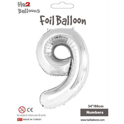 9 Rakam Gümüş Folyo Balon 34