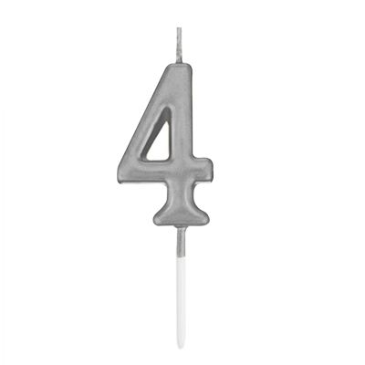 4 Rakam Gümüş Çubuk Mum 7cm - 2