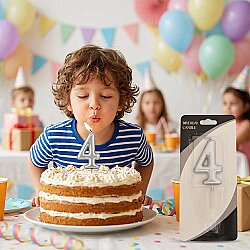 4 Rakam Gümüş Çubuk Mum 7cm - 1