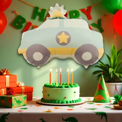 Retro Police Car Foil Balloon - Vintage Blue Patrol Cruiser for Birthday Parties - 1