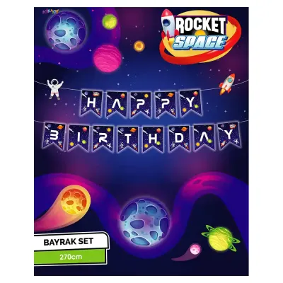 Rocket Space Happy Birthday Harf Afiş - 1