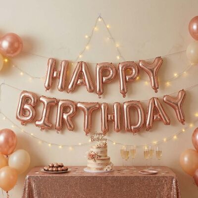 Rose Gold Happy Birthday Banner Folyo Balon - 1