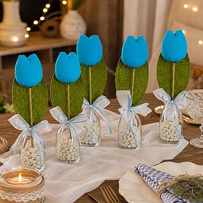 Set of 5 Blue Tulip Stick Decorations - 1