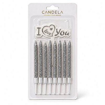 Silver Glitter Cake Candle Set – With 
