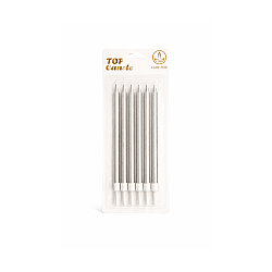 Silver Long Birthday Candle Set - 15 cm (6 Pieces) - 2