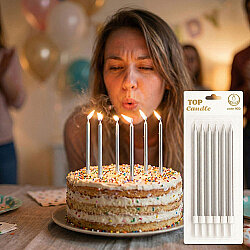 Silver Long Birthday Candle Set - 15 cm (6 Pieces) - 1