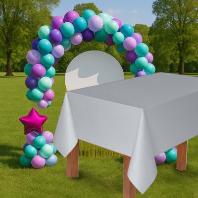 Silver Plastic Table Cover - 1