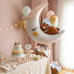 Sleeping Bear on Moon Foil Balloon - Kikajoy