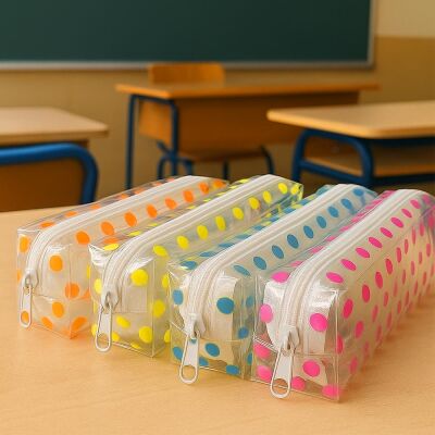Small Polka Dot Transparent Pencil Case - 1