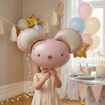 Soft Pink Mouse Face Foil Balloon - 1